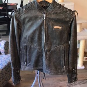 Distressed Gray Leather Harley jkt. Sz M